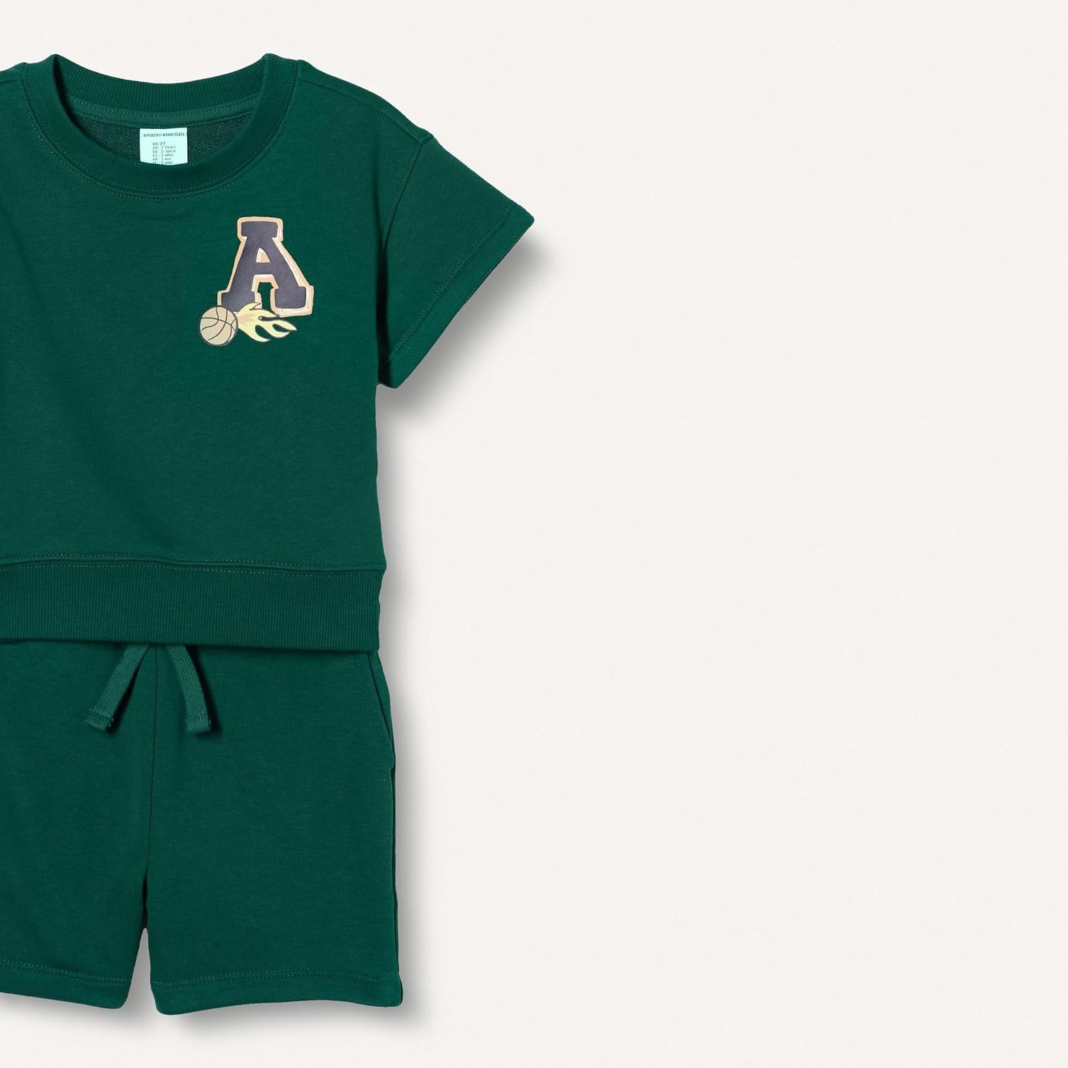 image:imageAmazon Essentials Boys and Toddlers Relaxed Fit Short Sleeve Sweatshirt and Shorts Set Pack of 2Dark Green Alphabet
