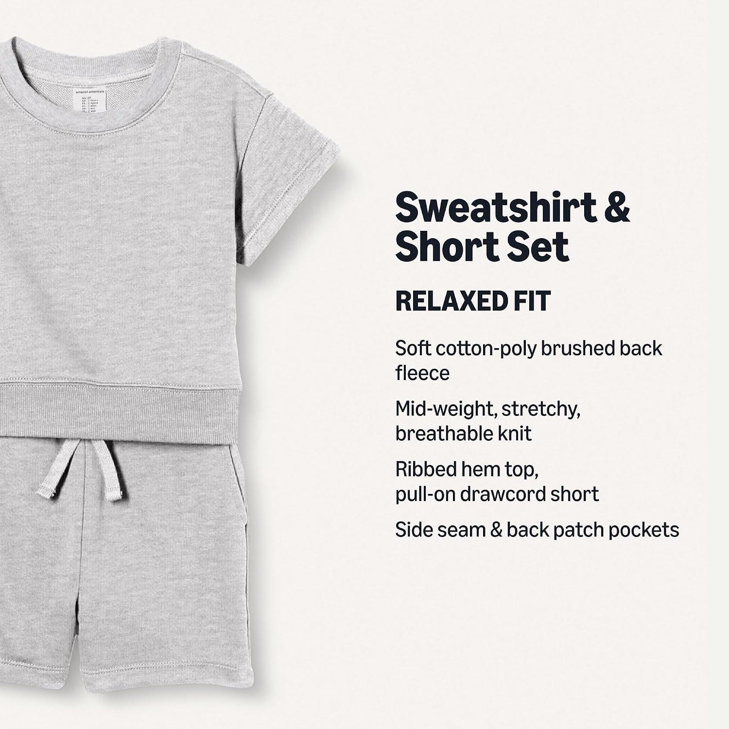 image:imageAmazon Essentials Boys and Toddlers Relaxed Fit Short Sleeve Sweatshirt and Shorts Set Pack of 2Light Grey Heather