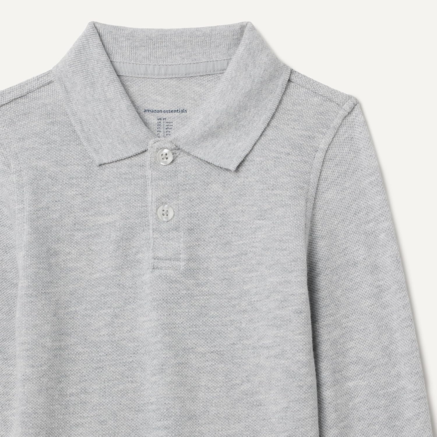 image:imageAmazon Essentials Boys and Toddlers Uniform Long Sleeve Pique Polo Shirt for School UniformLight Grey Heather