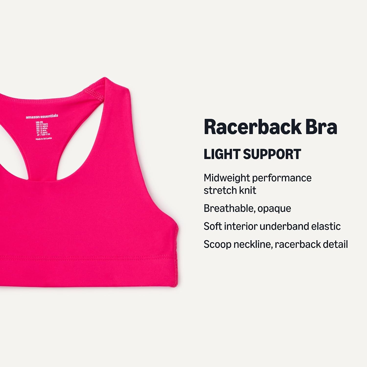 image:imageAmazon Essentials Girls Active Total Train Racerback Sports Bra for Gym Workout TrainingHot Pink