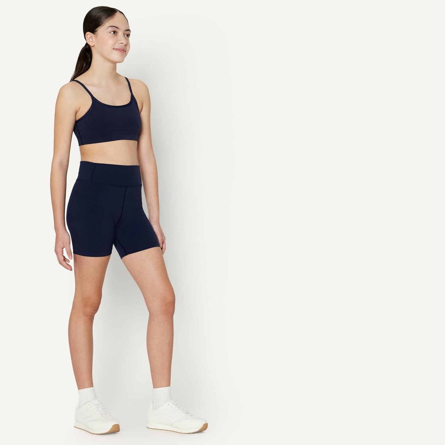 image:imageAmazon Essentials Girls Athletic FormFlex Buttery Soft Dance Cartwheel Bike ShortsNavy