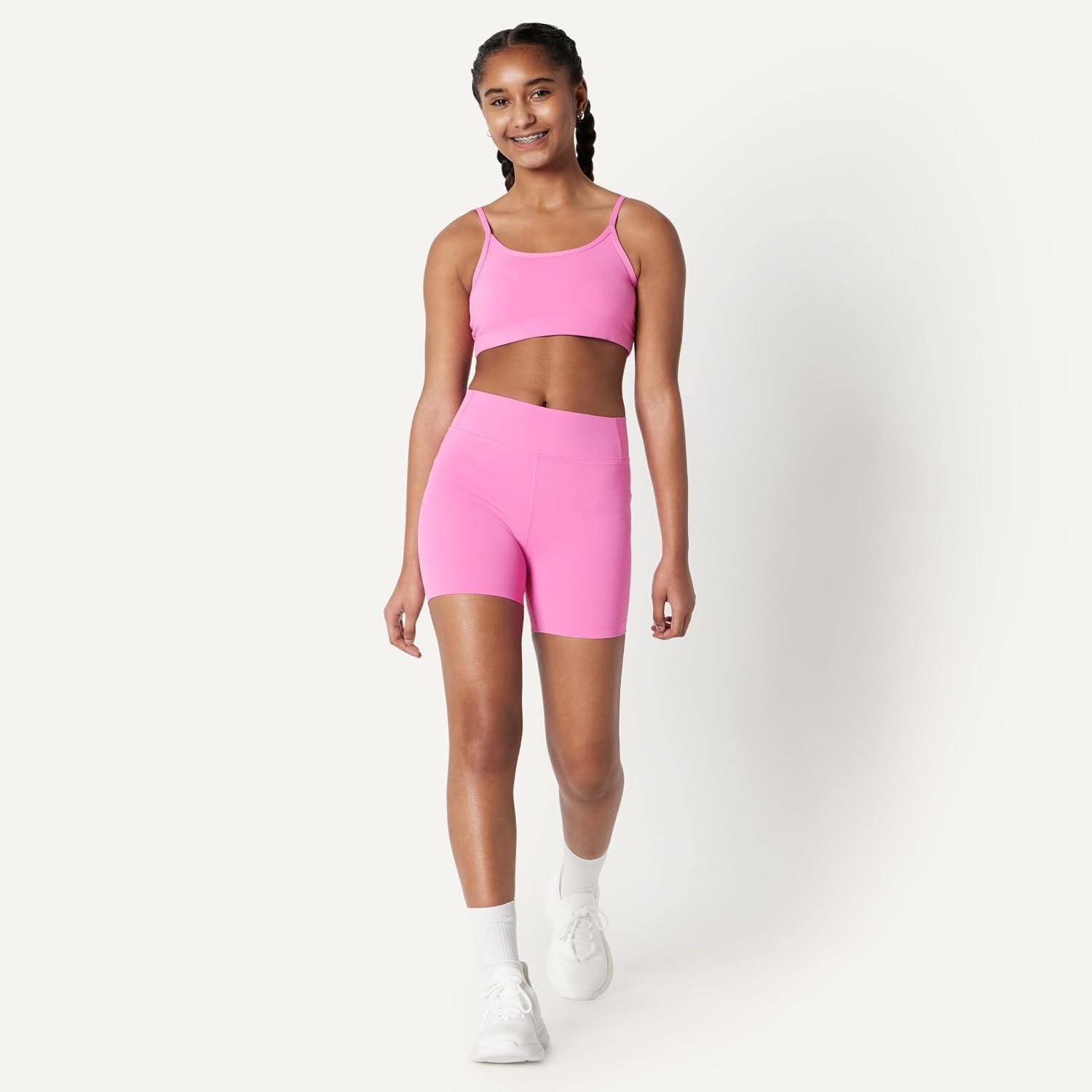 image:imageAmazon Essentials Girls Athletic FormFlex Buttery Soft Dance Cartwheel Bike ShortsPink