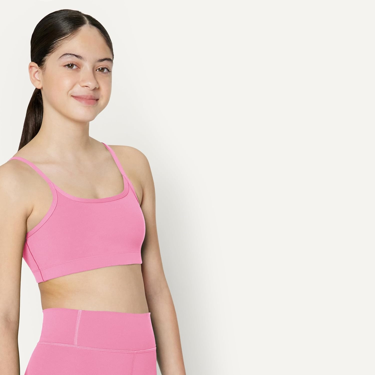 image:imageAmazon Essentials Girls FormFlex Light Support Spaghetti Strap Training Sports BraPink