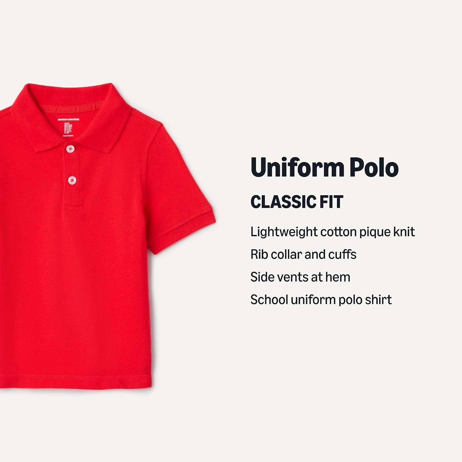 image:imageAmazon Essentials Toddler Boys School Uniform ShortSleeve Pique Polo Shirts Breathable Cotton Button Closure MultipacksBright Poppy Red