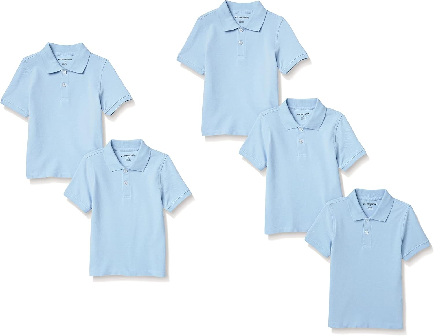 image:imageAmazon Essentials Toddler Boys School Uniform ShortSleeve Pique Polo Shirts Breathable Cotton Button Closure MultipacksLight Blue