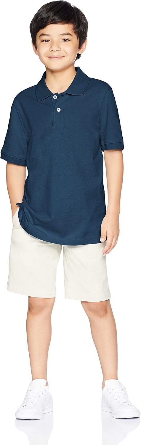 image:imageAmazon Essentials Toddler Boys School Uniform ShortSleeve Pique Polo Shirts Breathable Cotton Button Closure MultipacksNavyWhite