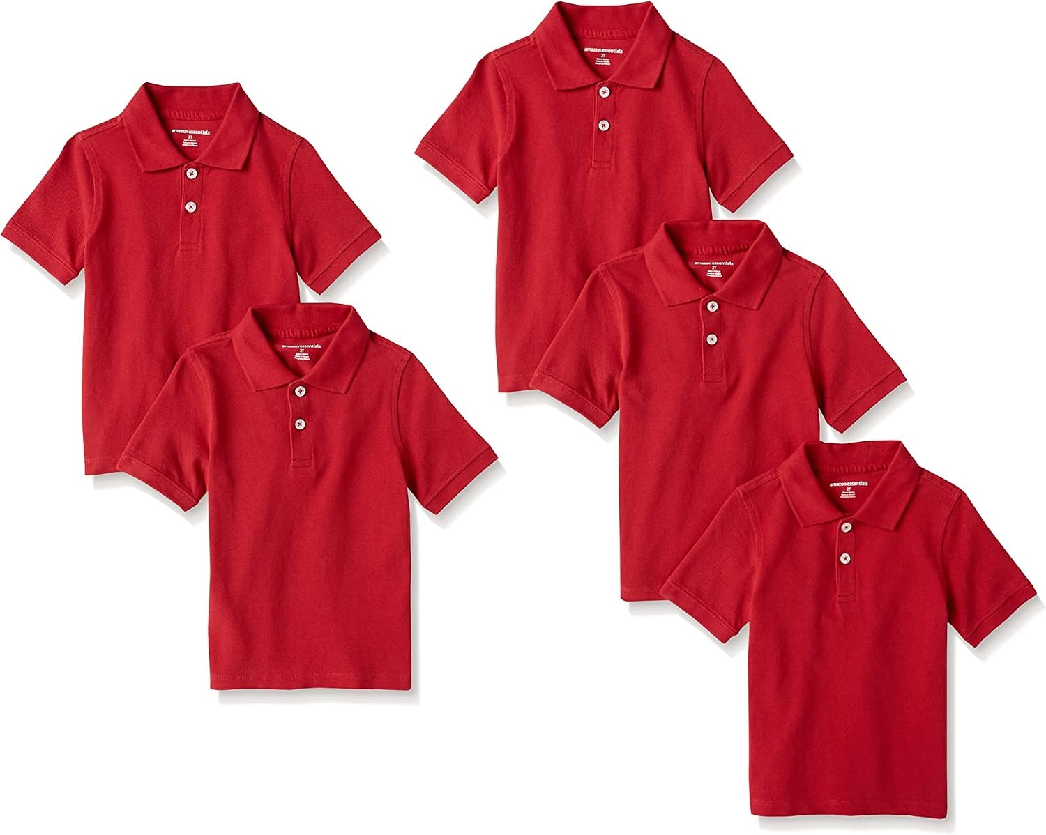 image:imageAmazon Essentials Toddler Boys School Uniform ShortSleeve Pique Polo Shirts Breathable Cotton Button Closure MultipacksRed