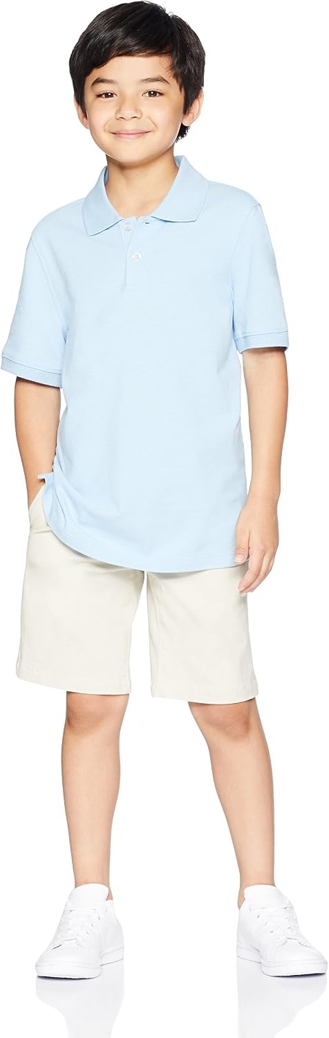 image:imageAmazon Essentials Toddler Boys School Uniform ShortSleeve Pique Polo Shirts Breathable Cotton Button Closure MultipacksWhiteLight Blue