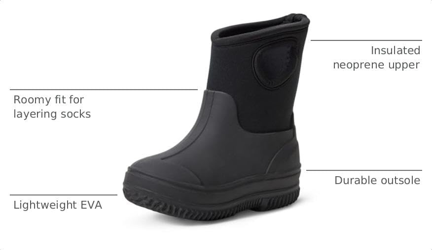 image:imageAmazon Essentials Unisex Kids Insulated Neoprene Rain BootBlack