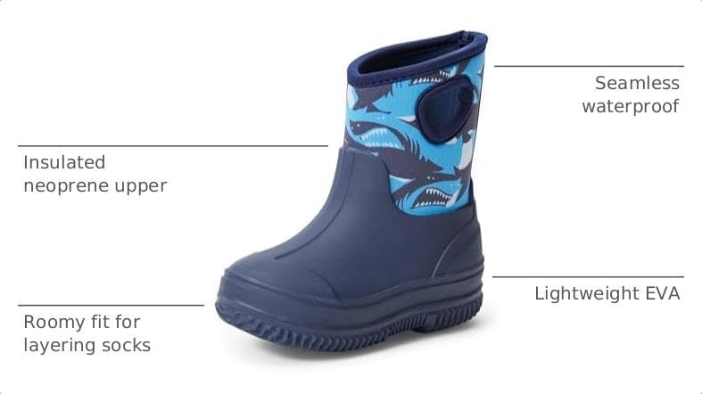 image:imageAmazon Essentials Unisex Kids Insulated Neoprene Rain BootNavy Sharks