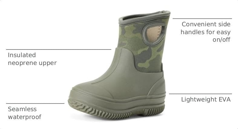 image:imageAmazon Essentials Unisex Kids Insulated Neoprene Rain BootOlive Camo