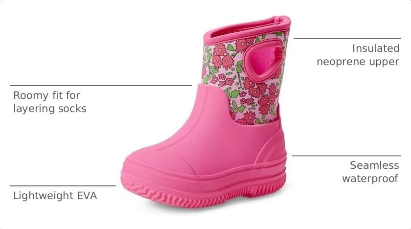 image:imageAmazon Essentials Unisex Kids Insulated Neoprene Rain BootPink Floral