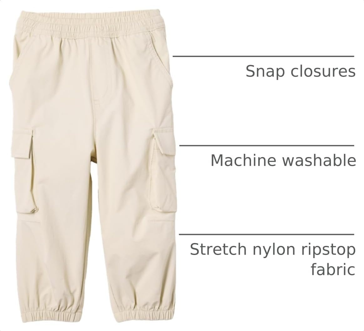 image:imageAmazon Essentials Unisex Kids and Toddlers Cargo Parachute Pants Joggers with Elastic Waist Drawstring Pull OnBeige
