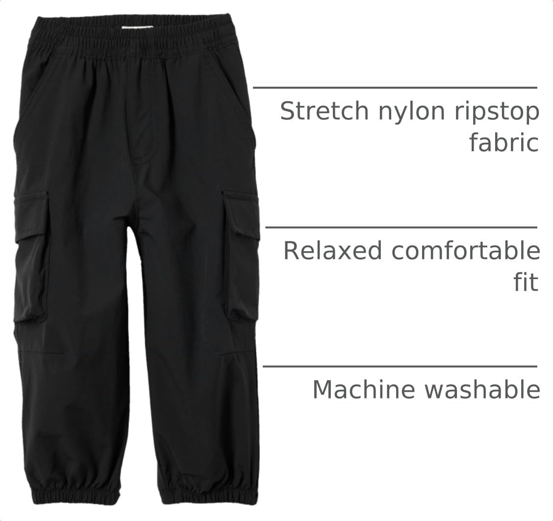 image:imageAmazon Essentials Unisex Kids and Toddlers Cargo Parachute Pants Joggers with Elastic Waist Drawstring Pull OnBlack
