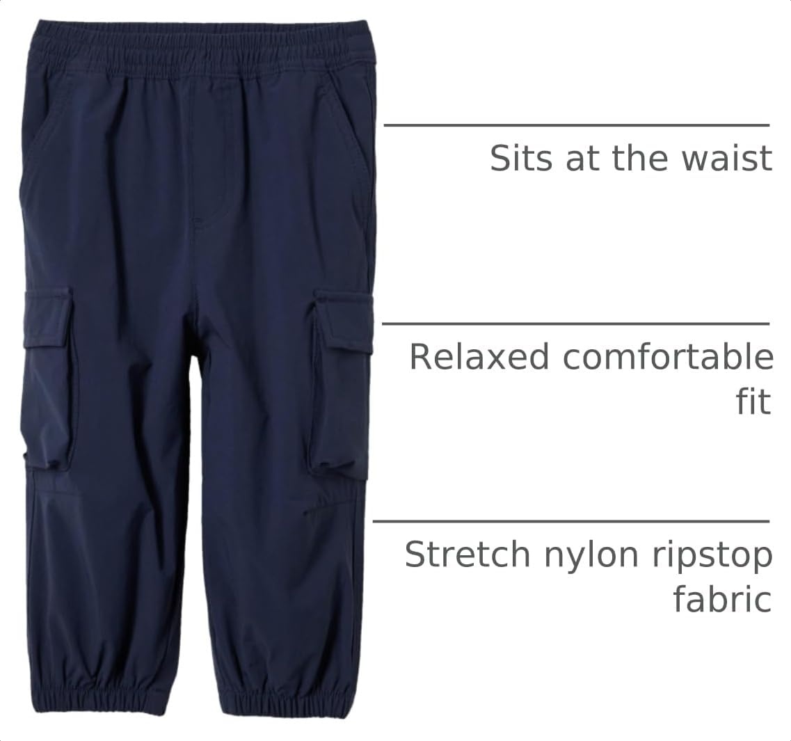 image:imageAmazon Essentials Unisex Kids and Toddlers Cargo Parachute Pants Joggers with Elastic Waist Drawstring Pull OnNavy