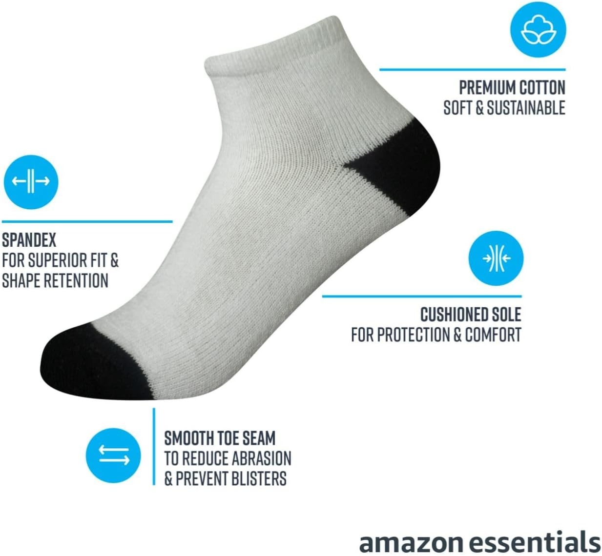 image:imageAmazon Essentials Unisex Kids and Toddlers Cotton Ankle Socks with Cushioned Sole for Boys Girls Toddlers 14 PairsWhiteGrey