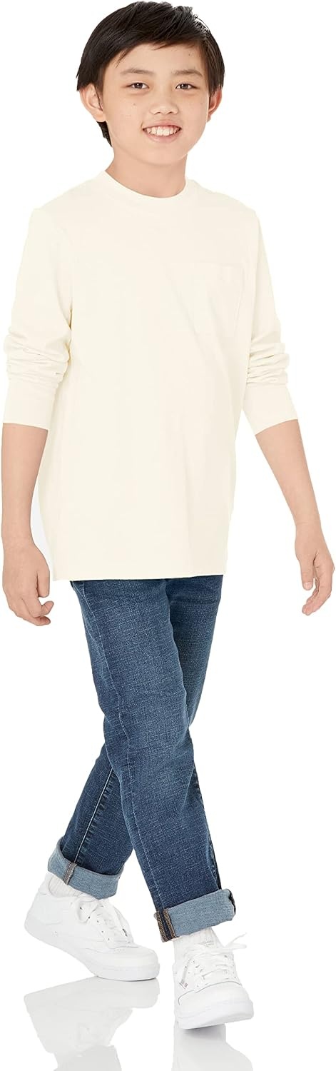image:imageAmazon Essentials Unisex Kids and Toddlers LongSleeve Organic Cotton Rib Cuff TShirt Pack of 2BlackIvory