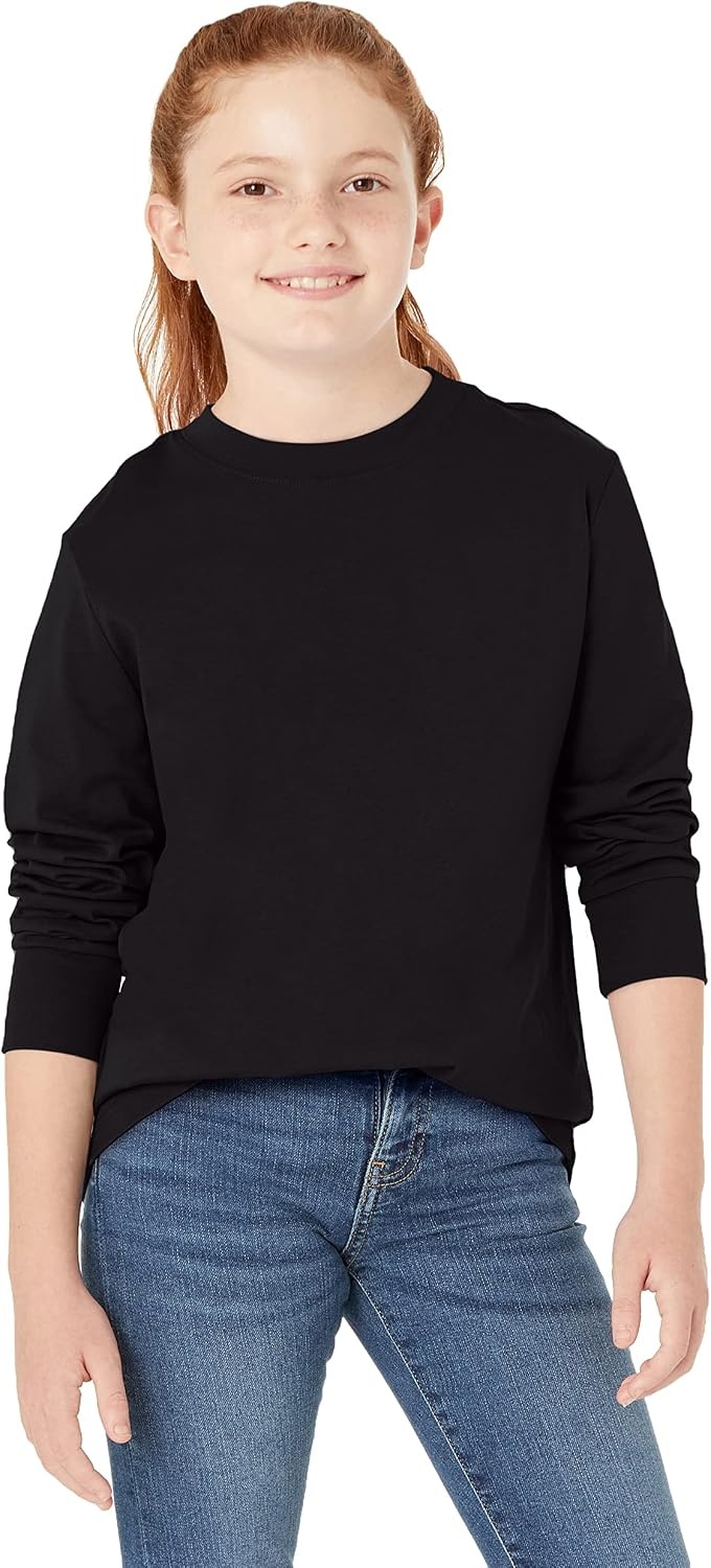 image:imageAmazon Essentials Unisex Kids and Toddlers LongSleeve Organic Cotton Rib Cuff TShirt Pack of 2BlackIvory