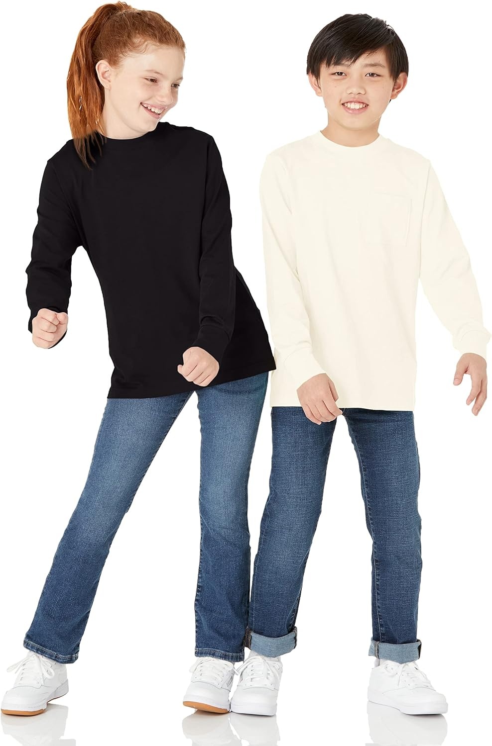 image:imageAmazon Essentials Unisex Kids and Toddlers LongSleeve Organic Cotton Rib Cuff TShirt Pack of 2BlackIvory