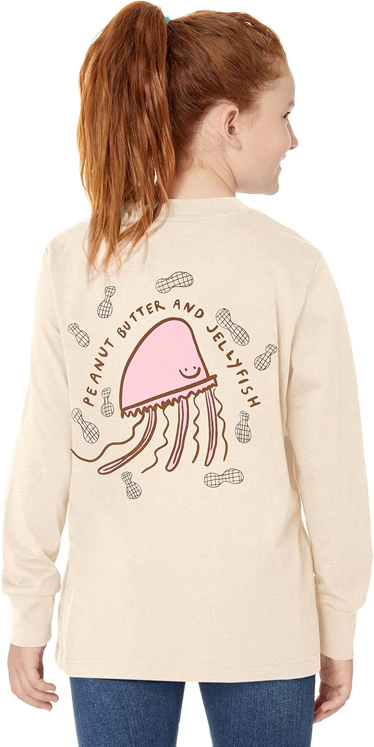 image:imageAmazon Essentials Unisex Kids and Toddlers LongSleeve Organic Cotton Rib Cuff TShirt Pack of 2Cream JellyfishPink
