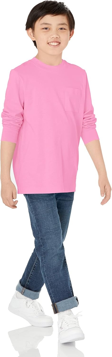 image:imageAmazon Essentials Unisex Kids and Toddlers LongSleeve Organic Cotton Rib Cuff TShirt Pack of 2Cream JellyfishPink