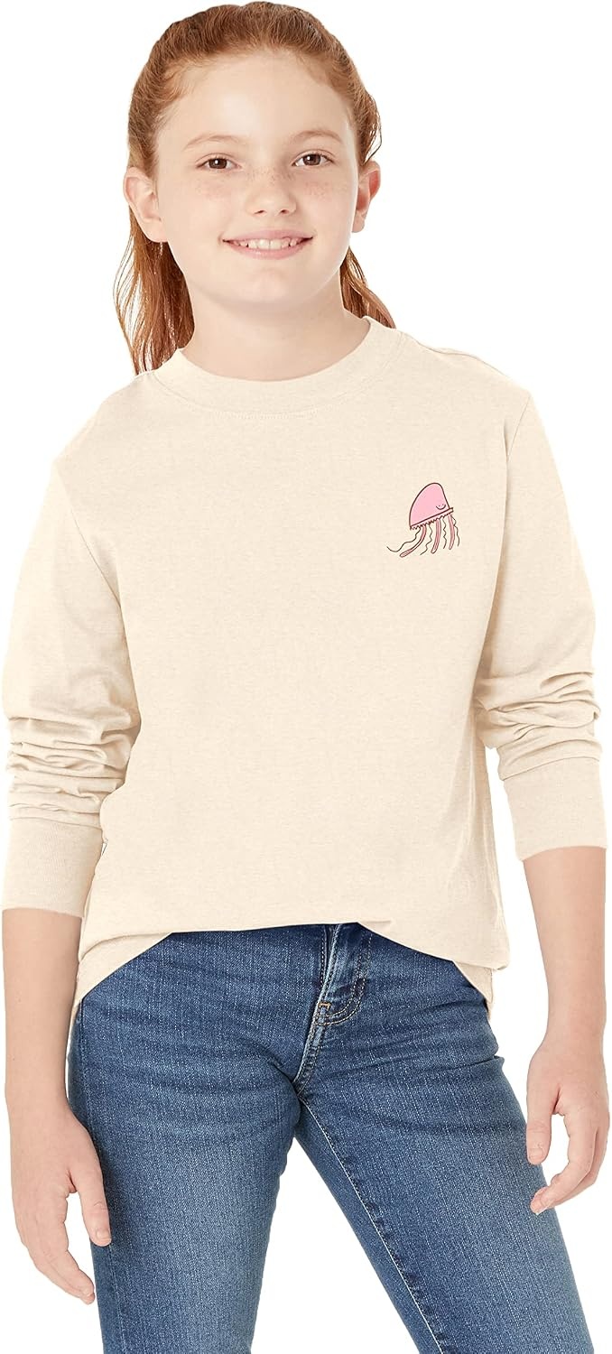 image:imageAmazon Essentials Unisex Kids and Toddlers LongSleeve Organic Cotton Rib Cuff TShirt Pack of 2Cream JellyfishPink