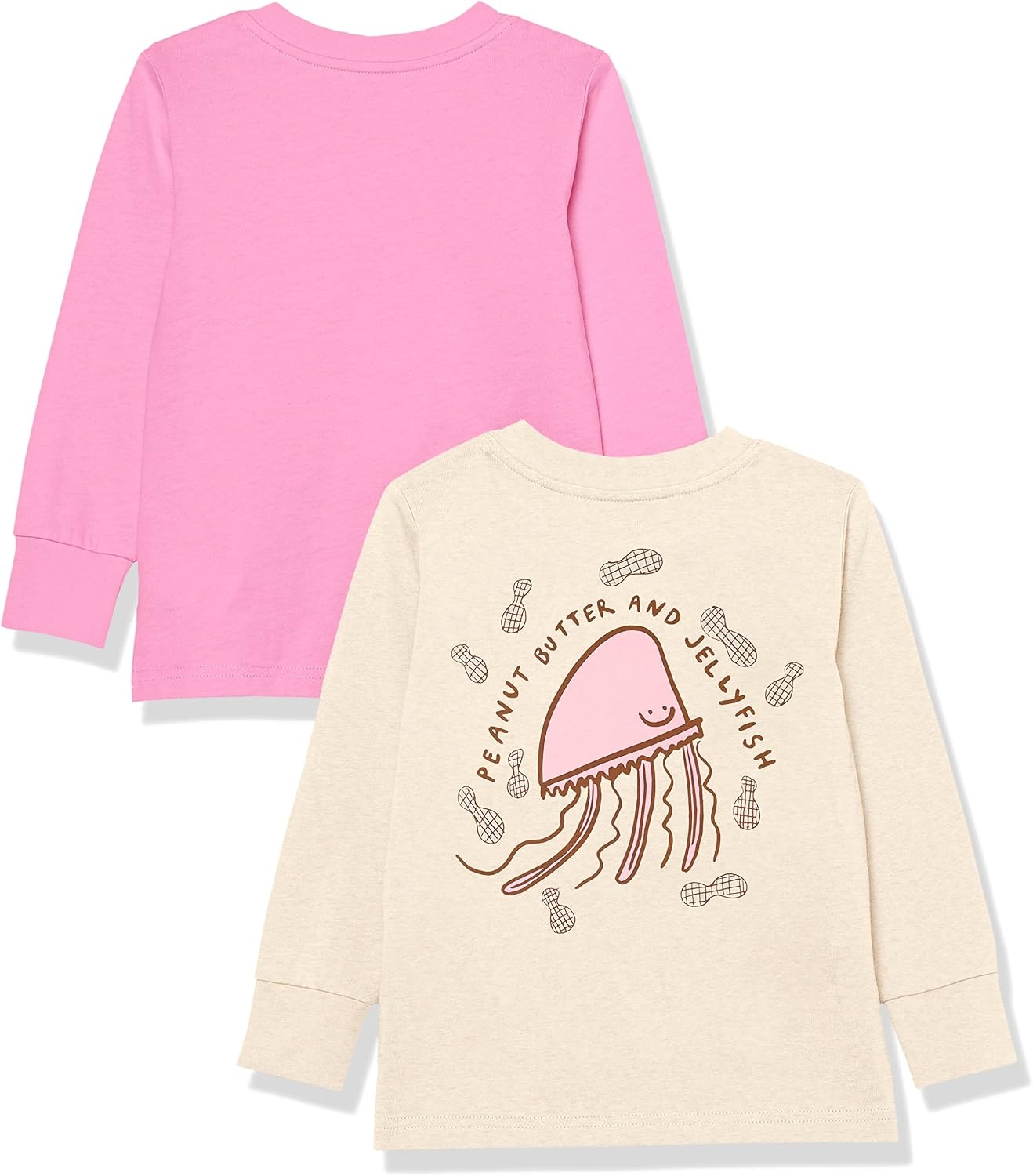 image:imageAmazon Essentials Unisex Kids and Toddlers LongSleeve Organic Cotton Rib Cuff TShirt Pack of 2Cream JellyfishPink