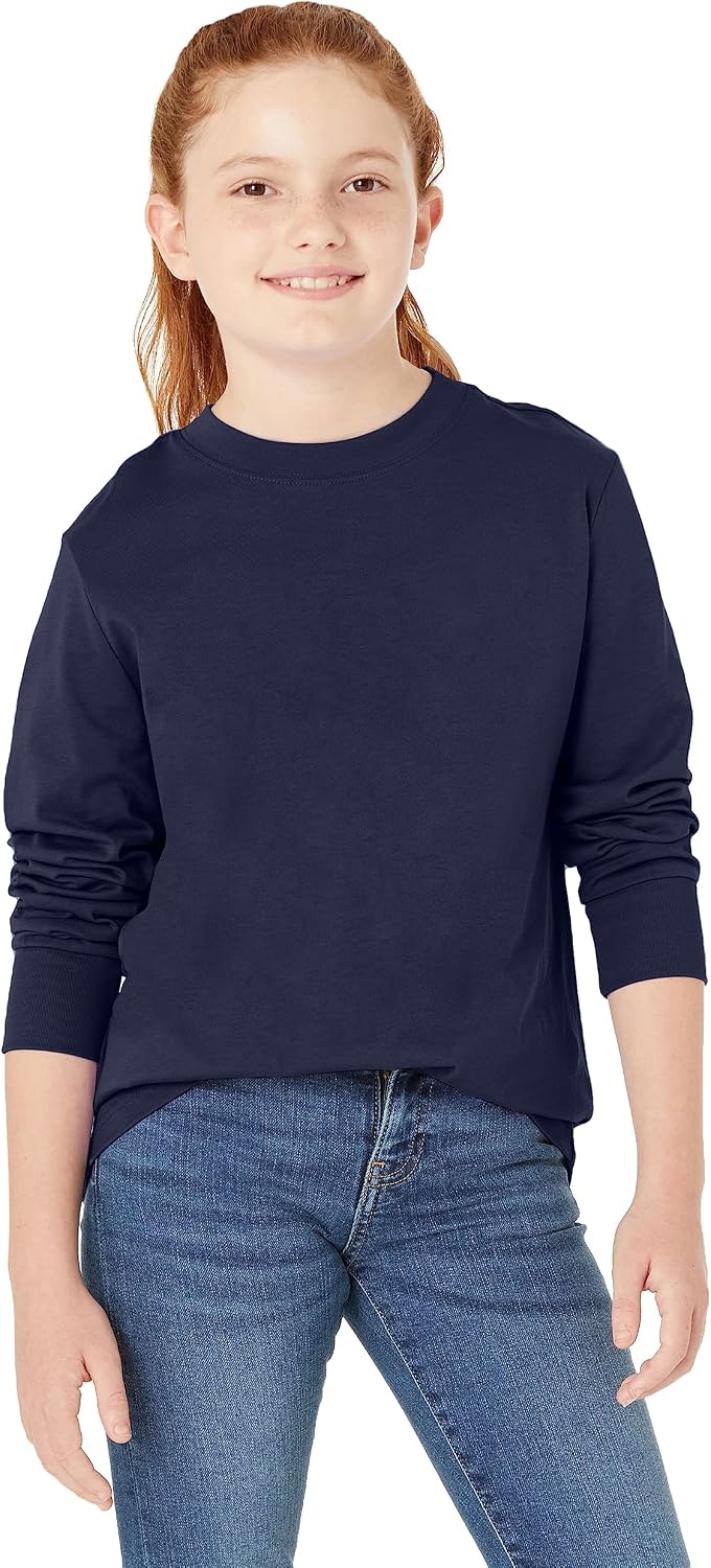 image:imageAmazon Essentials Unisex Kids and Toddlers LongSleeve Organic Cotton Rib Cuff TShirt Pack of 2Dark NavyGrey Heather