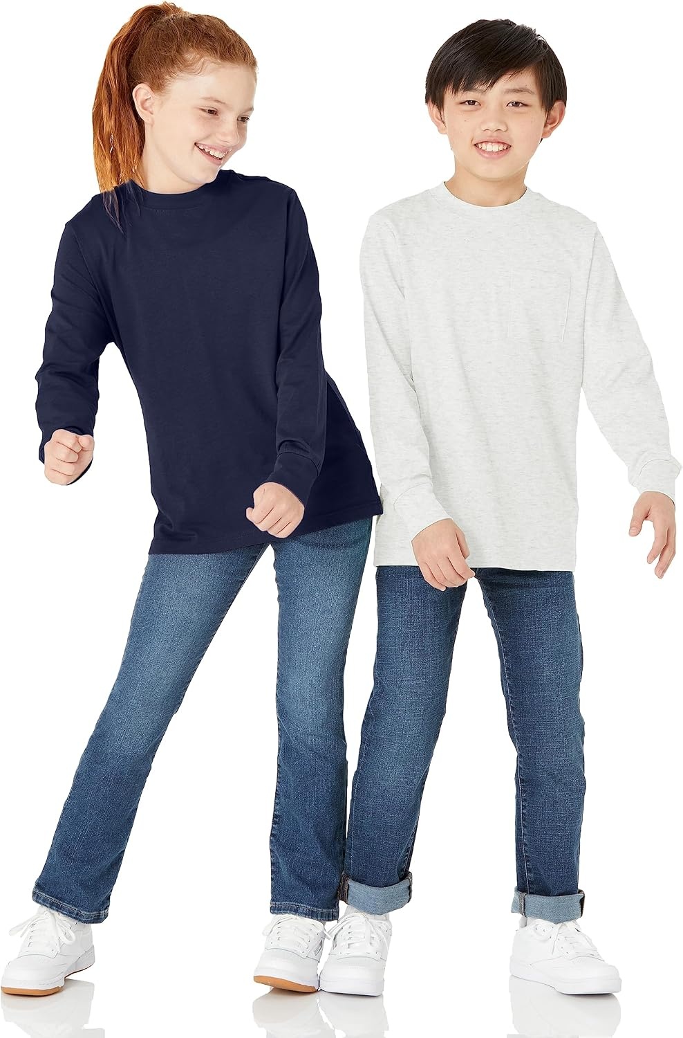 image:imageAmazon Essentials Unisex Kids and Toddlers LongSleeve Organic Cotton Rib Cuff TShirt Pack of 2Dark NavyGrey Heather