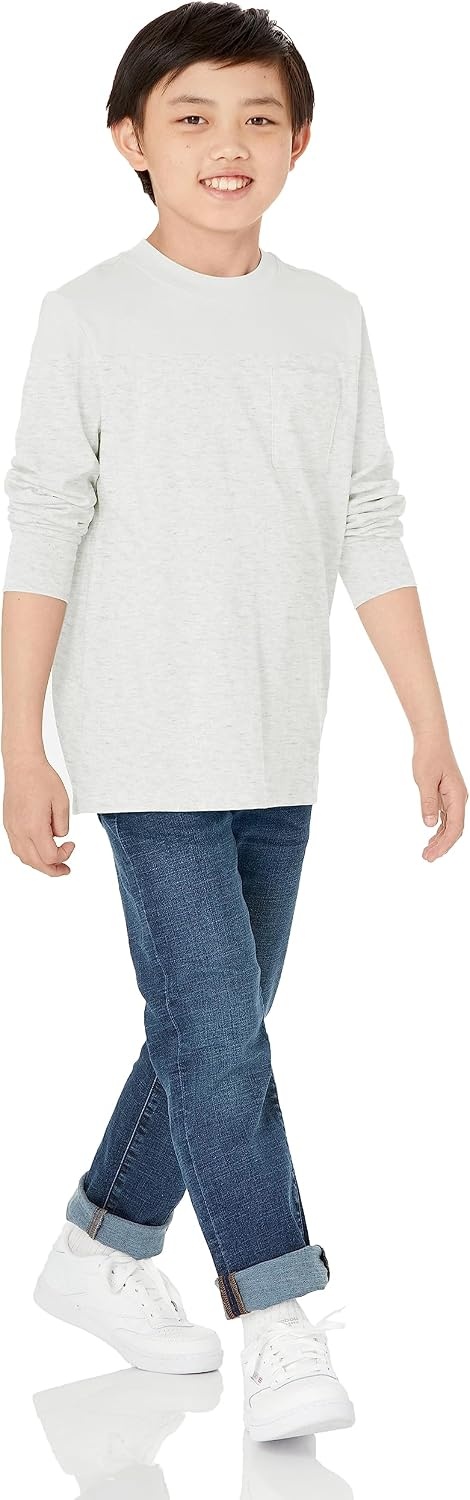 image:imageAmazon Essentials Unisex Kids and Toddlers LongSleeve Organic Cotton Rib Cuff TShirt Pack of 2Dark NavyGrey Heather