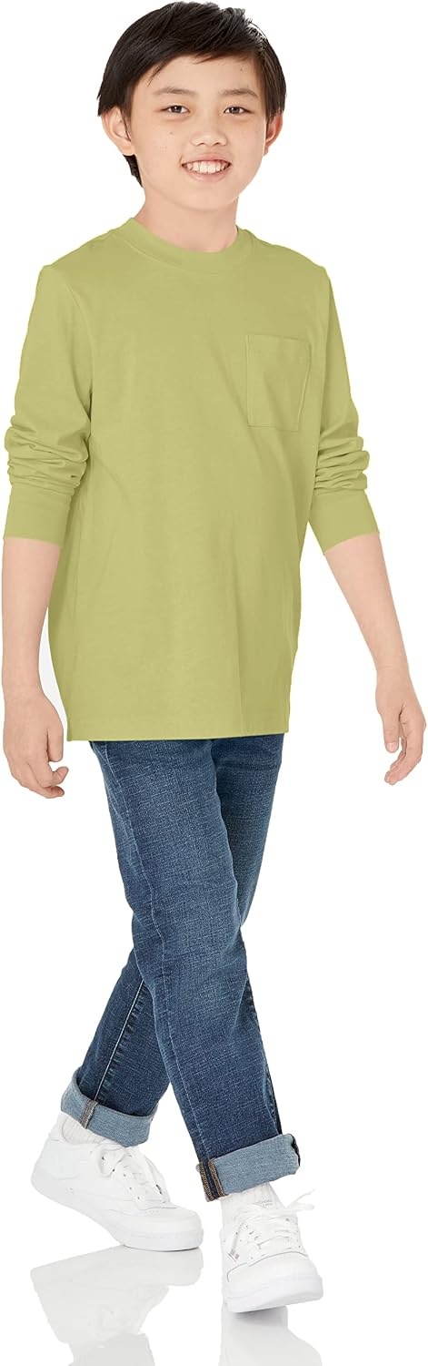 image:imageAmazon Essentials Unisex Kids and Toddlers LongSleeve Organic Cotton Rib Cuff TShirt Pack of 2Light OliveOffwhite Great Outdoors