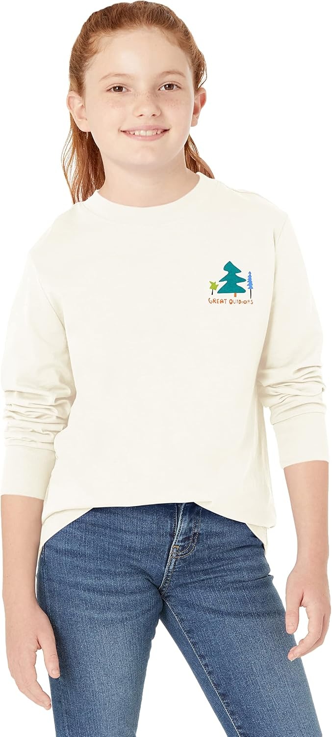 image:imageAmazon Essentials Unisex Kids and Toddlers LongSleeve Organic Cotton Rib Cuff TShirt Pack of 2Light OliveOffwhite Great Outdoors