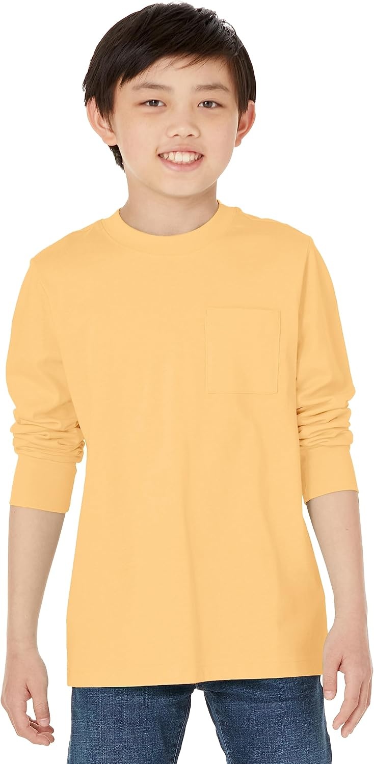 image:imageAmazon Essentials Unisex Kids and Toddlers LongSleeve Organic Cotton Rib Cuff TShirt Pack of 2Light OrangeMelon Orange Snake