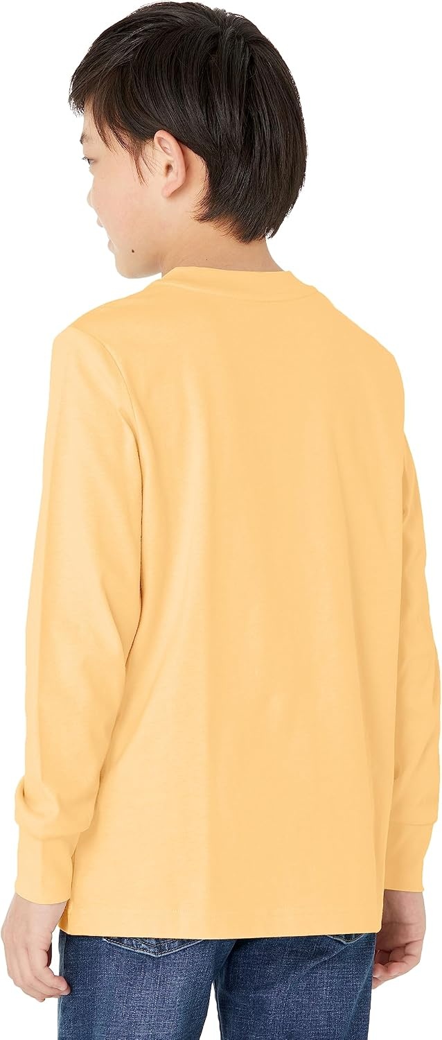image:imageAmazon Essentials Unisex Kids and Toddlers LongSleeve Organic Cotton Rib Cuff TShirt Pack of 2Light OrangeMelon Orange Snake