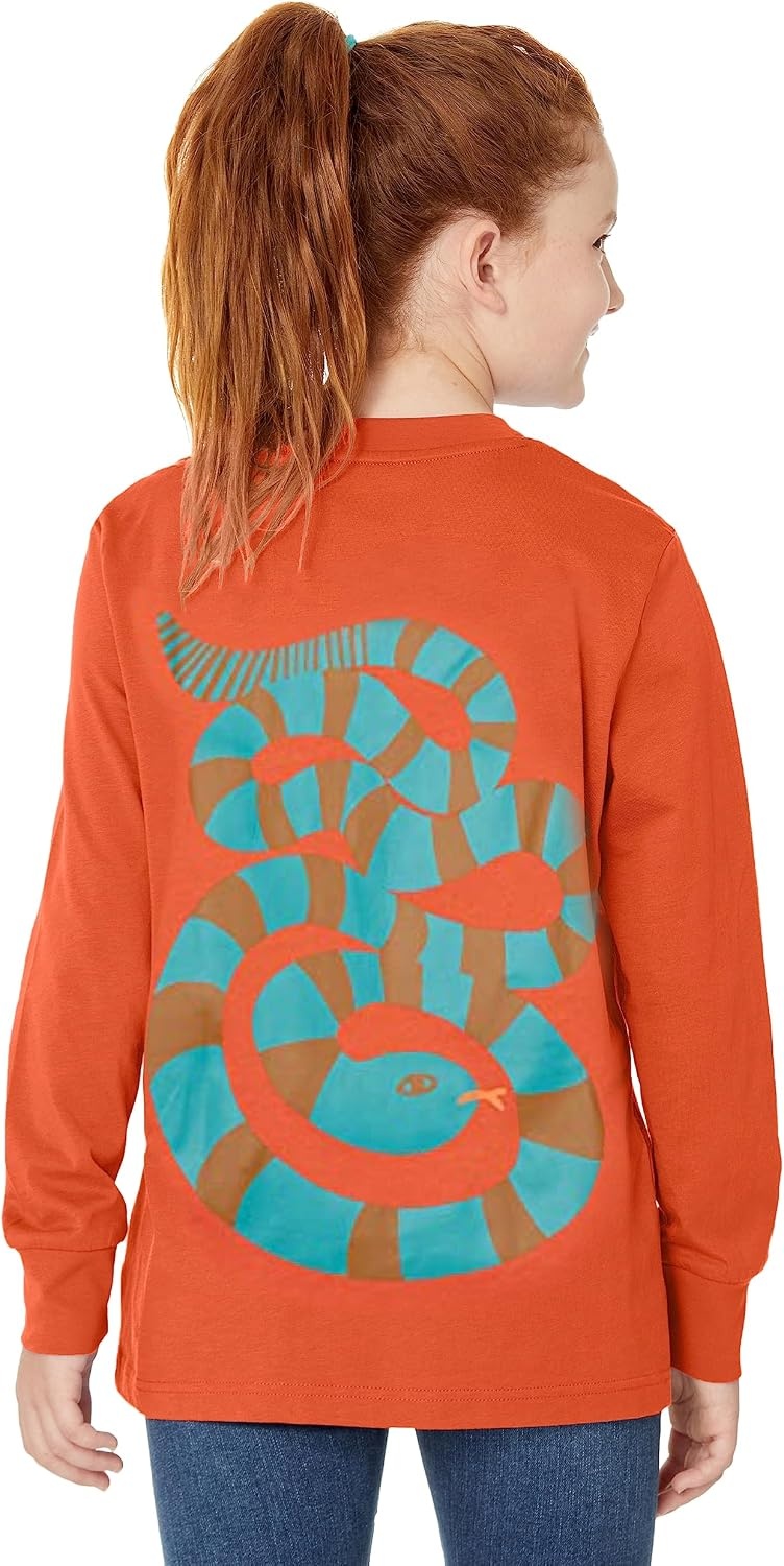 image:imageAmazon Essentials Unisex Kids and Toddlers LongSleeve Organic Cotton Rib Cuff TShirt Pack of 2Light OrangeMelon Orange Snake