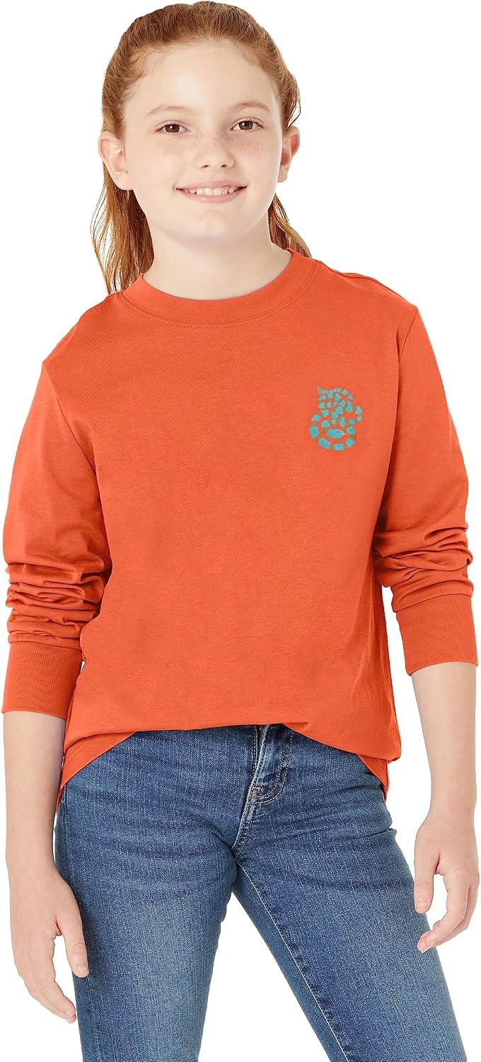 image:imageAmazon Essentials Unisex Kids and Toddlers LongSleeve Organic Cotton Rib Cuff TShirt Pack of 2Light OrangeMelon Orange Snake