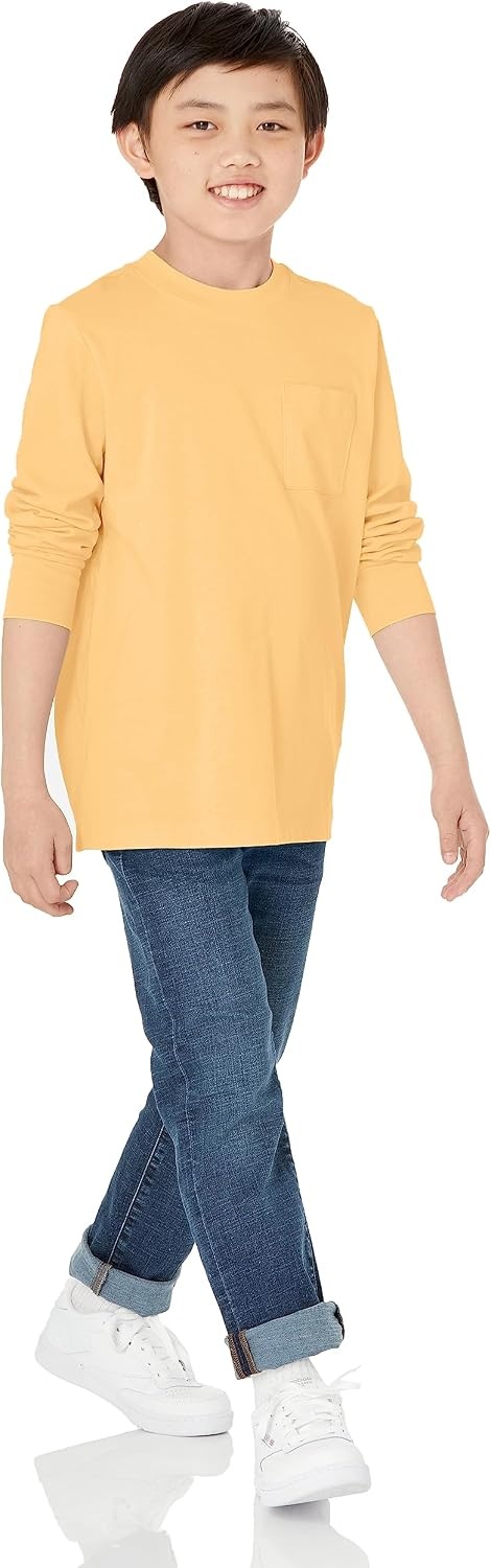 image:imageAmazon Essentials Unisex Kids and Toddlers LongSleeve Organic Cotton Rib Cuff TShirt Pack of 2Light OrangeMelon Orange Snake
