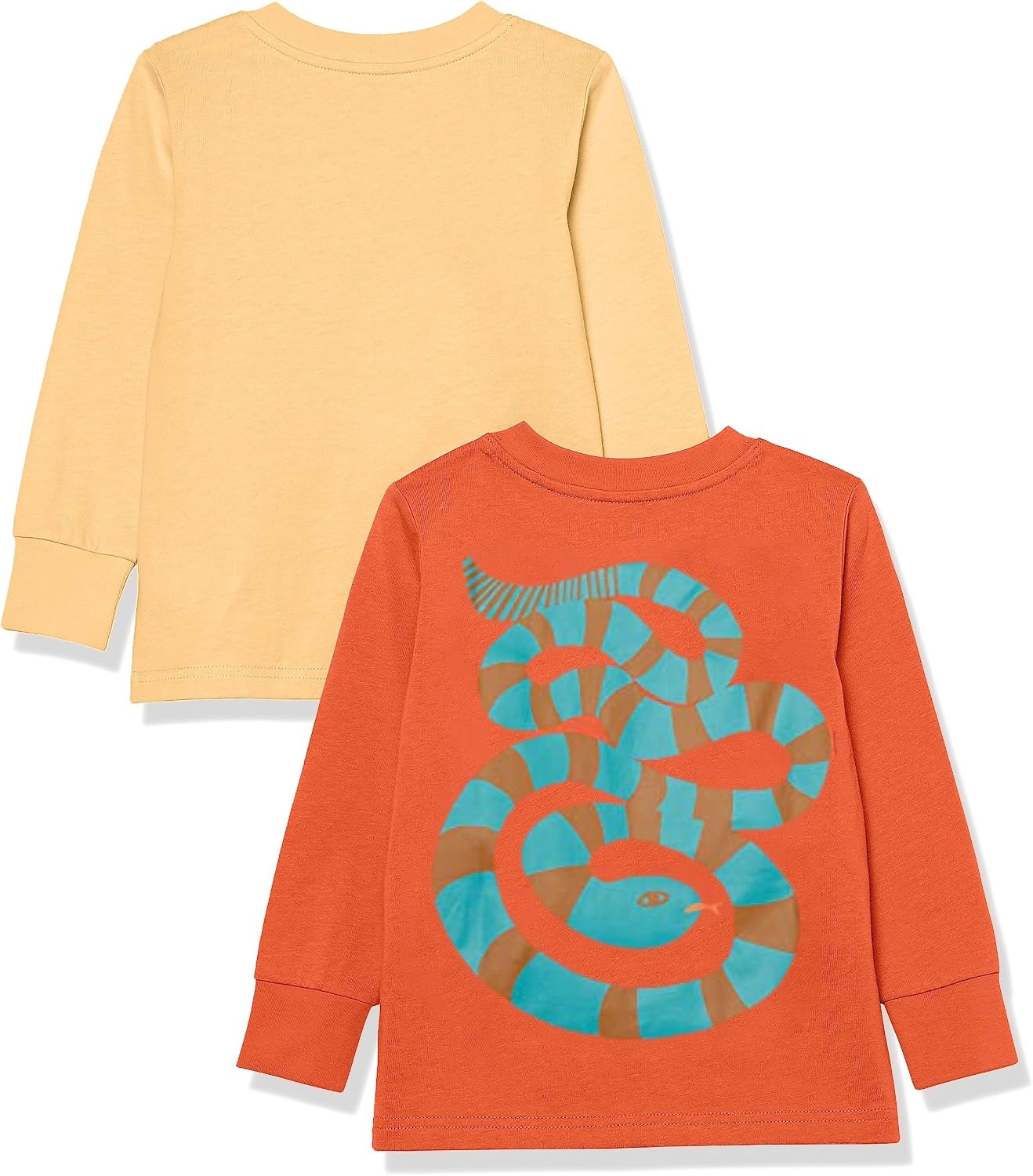 image:imageAmazon Essentials Unisex Kids and Toddlers LongSleeve Organic Cotton Rib Cuff TShirt Pack of 2Light OrangeMelon Orange Snake