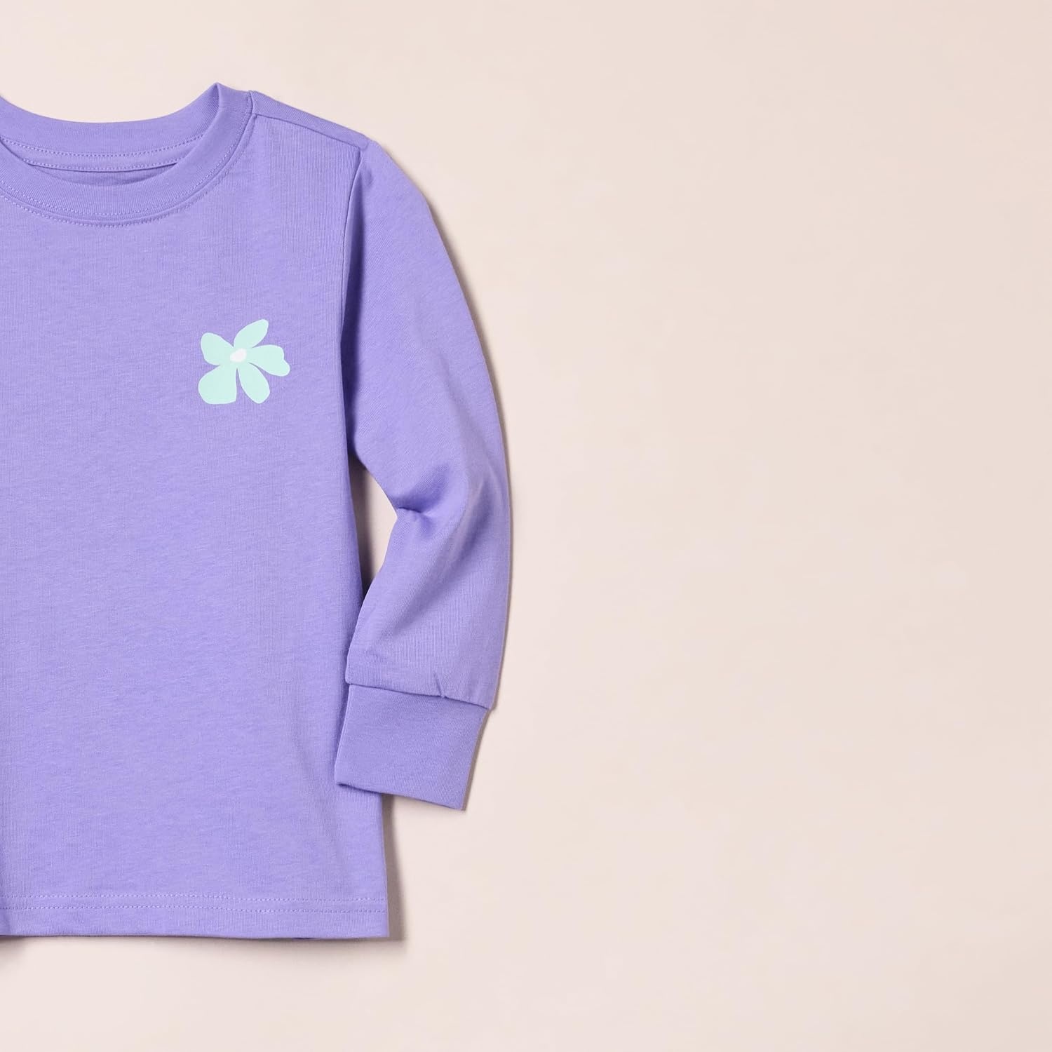 image:imageAmazon Essentials Unisex Kids and Toddlers LongSleeve Organic Cotton Rib Cuff TShirt Pack of 2Light PurpleMint Green Flowers