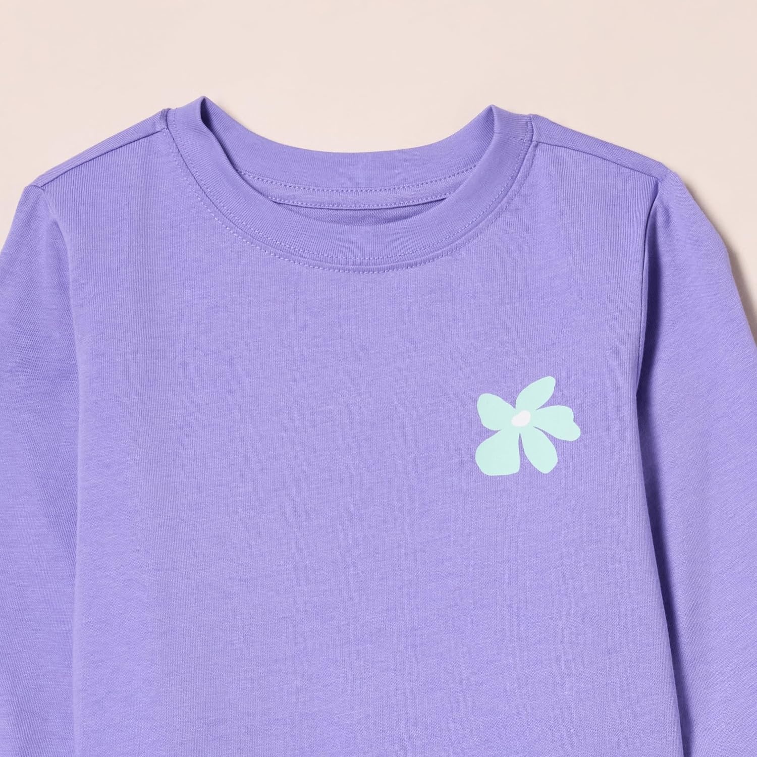 image:imageAmazon Essentials Unisex Kids and Toddlers LongSleeve Organic Cotton Rib Cuff TShirt Pack of 2Light PurpleMint Green Flowers