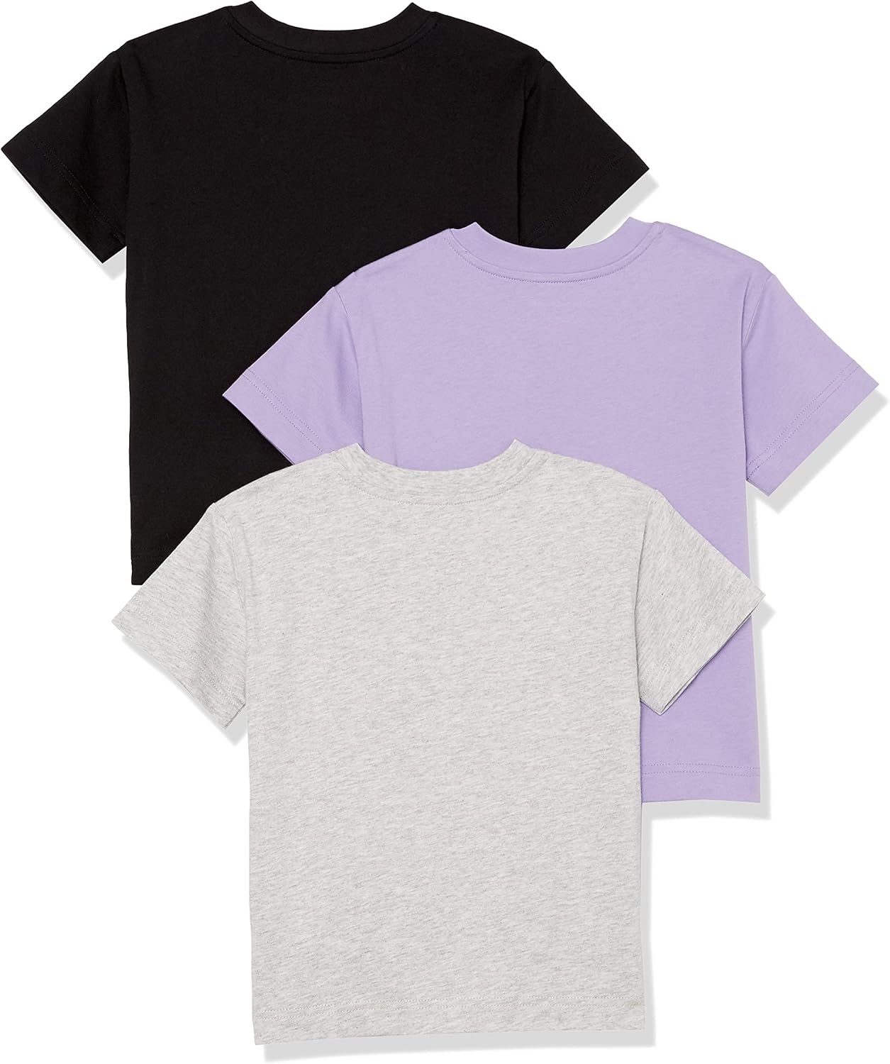image:imageAmazon Essentials Unisex Kids and Toddlers Modern ShortSleeve Cotton TShirt Pack of 3BlackGrey HeatherPurple