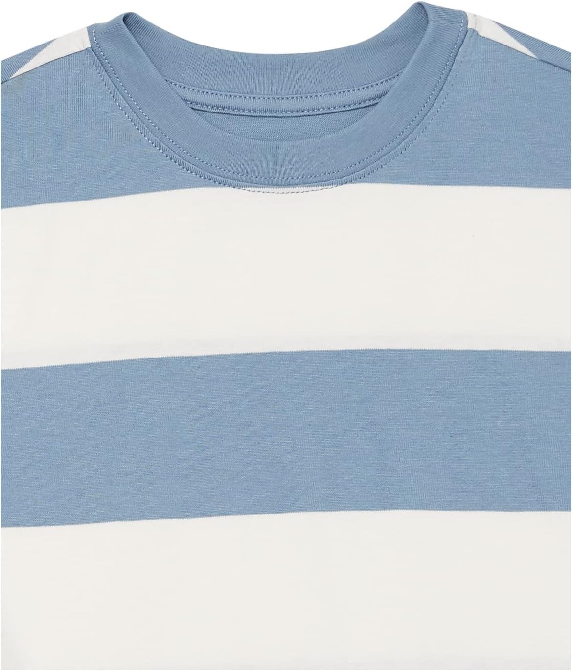 image:imageAmazon Essentials Unisex Kids and Toddlers Modern ShortSleeve Cotton TShirt Pack of 3Bright BlueDark NavyWhite Rugby Stripe