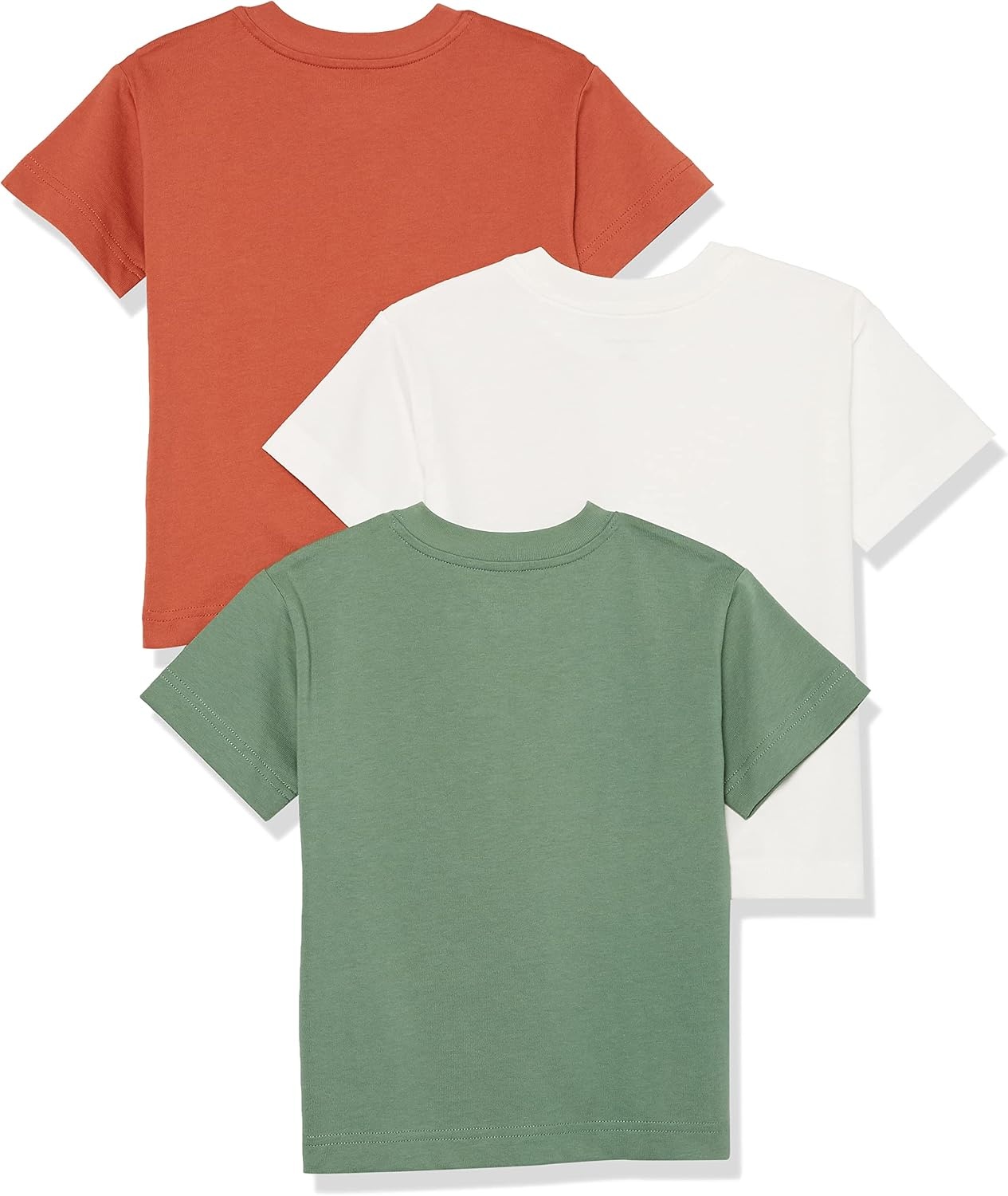 image:imageAmazon Essentials Unisex Kids and Toddlers Modern ShortSleeve Cotton TShirt Pack of 3TerracottaSage GreenIvory