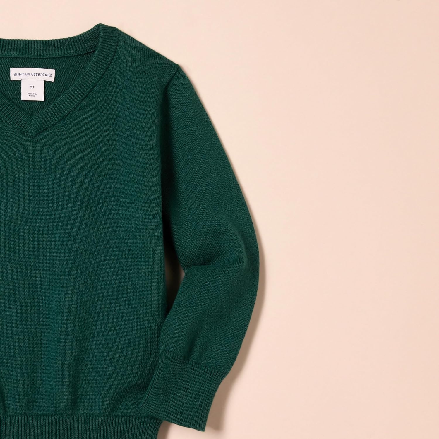 image:imageAmazon Essentials Unisex Kids and Toddlers Uniform Cotton VNeck Pullover Knit SweaterDark Green Heather