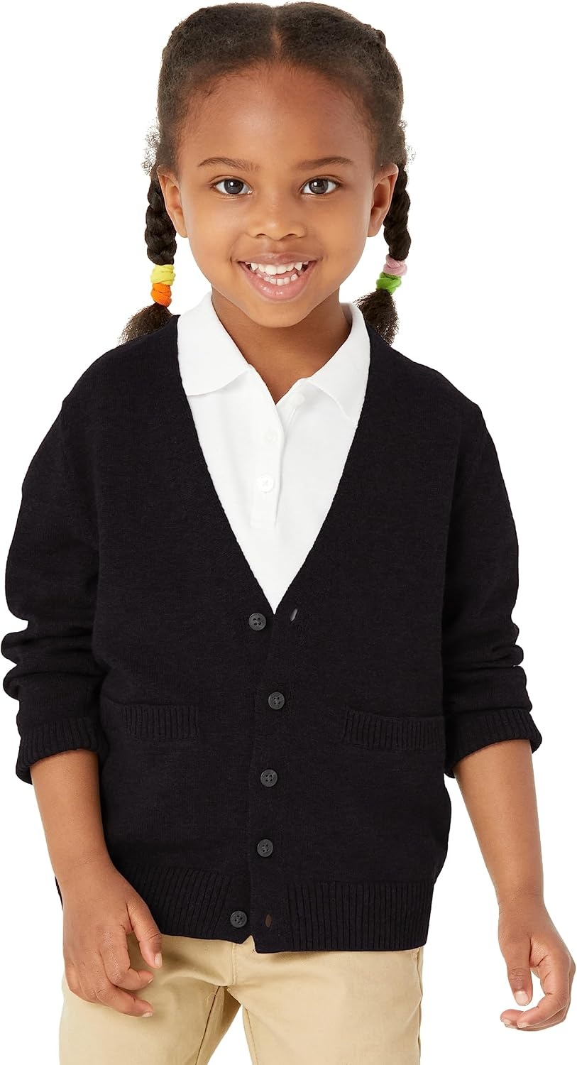image:imageAmazon Essentials Unisex Kids and Toddlers VNeck Cotton Uniform Cardigan Sweaters Pack of 22pack Black
