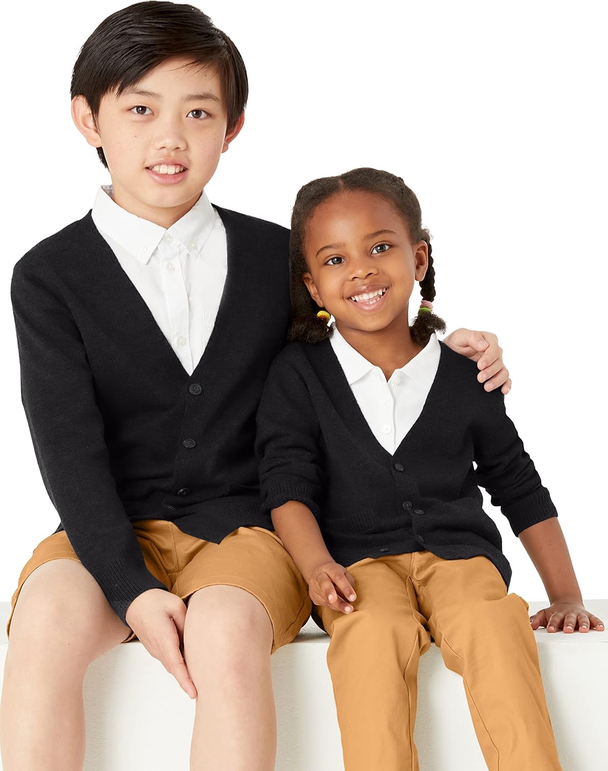 image:imageAmazon Essentials Unisex Kids and Toddlers VNeck Cotton Uniform Cardigan Sweaters Pack of 22pack Black