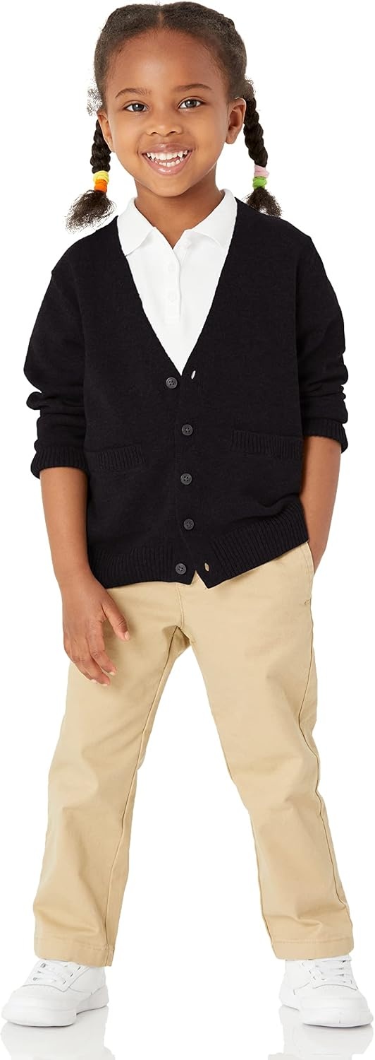 image:imageAmazon Essentials Unisex Kids and Toddlers VNeck Cotton Uniform Cardigan Sweaters Pack of 22pack Black