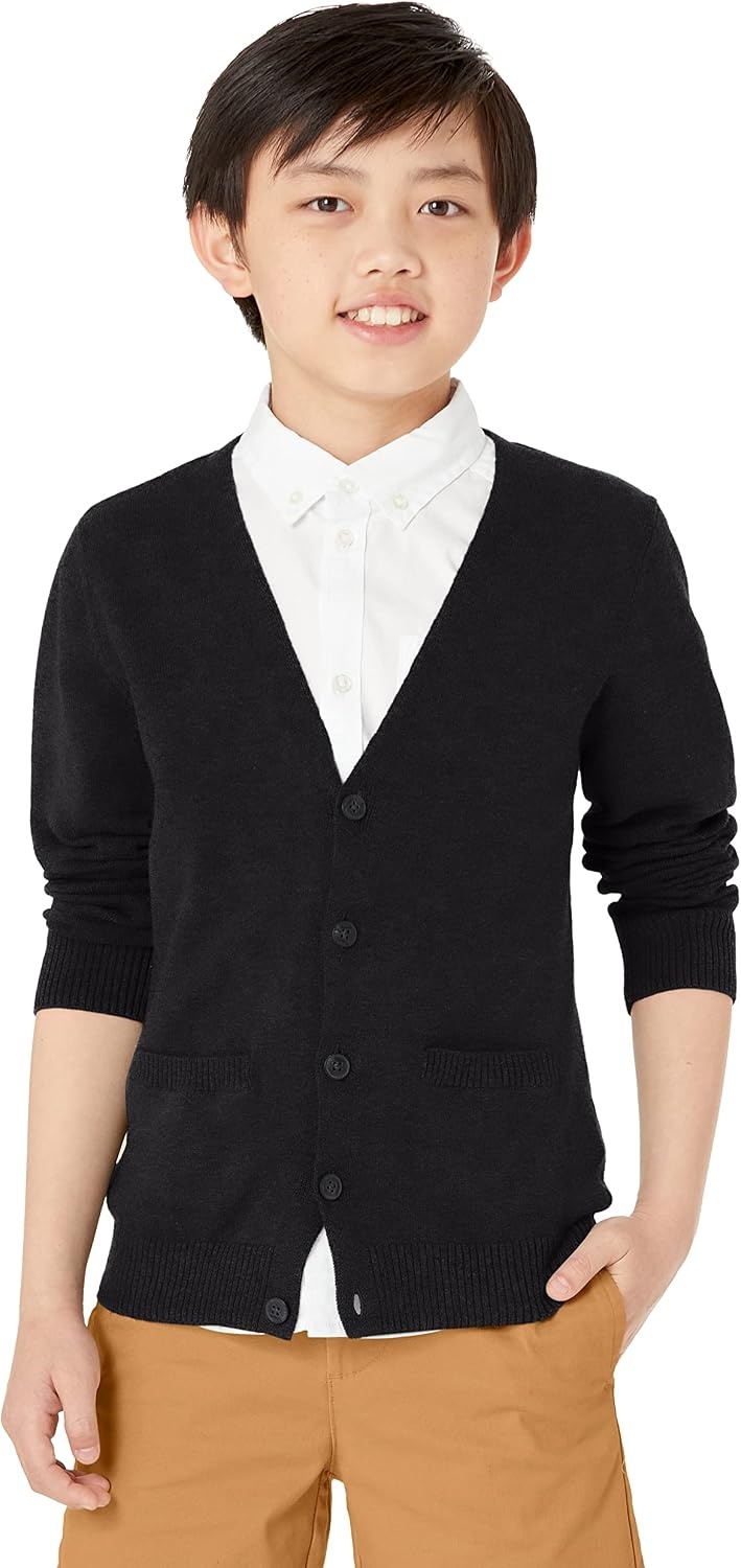 image:imageAmazon Essentials Unisex Kids and Toddlers VNeck Cotton Uniform Cardigan Sweaters Pack of 22pack Black