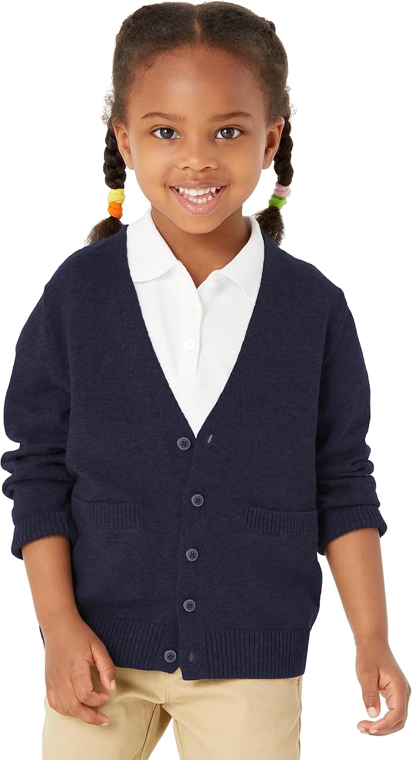 image:imageAmazon Essentials Unisex Kids and Toddlers VNeck Cotton Uniform Cardigan Sweaters Pack of 22pack Navy