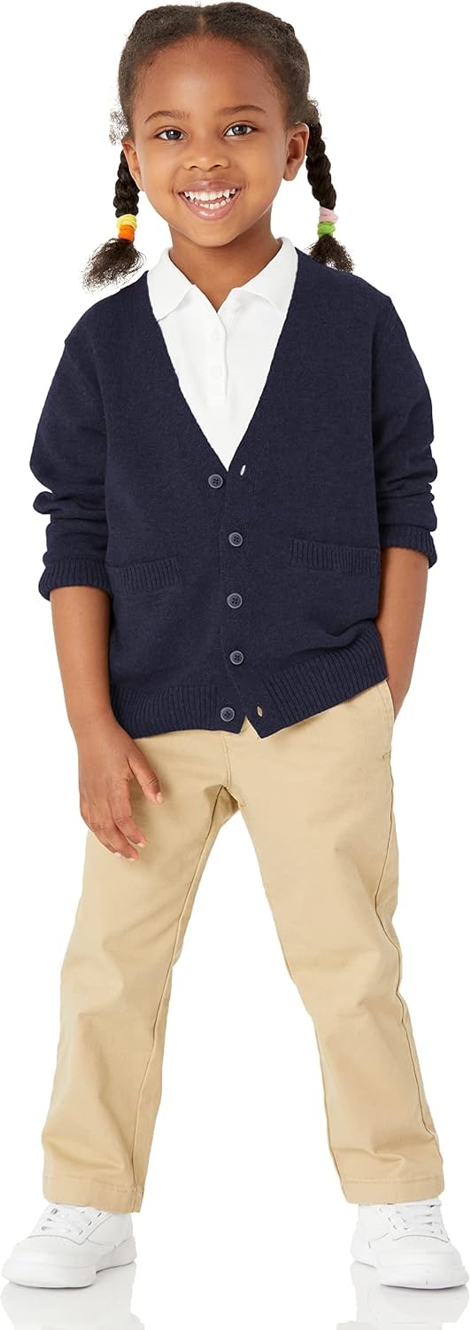 image:imageAmazon Essentials Unisex Kids and Toddlers VNeck Cotton Uniform Cardigan Sweaters Pack of 22pack Navy